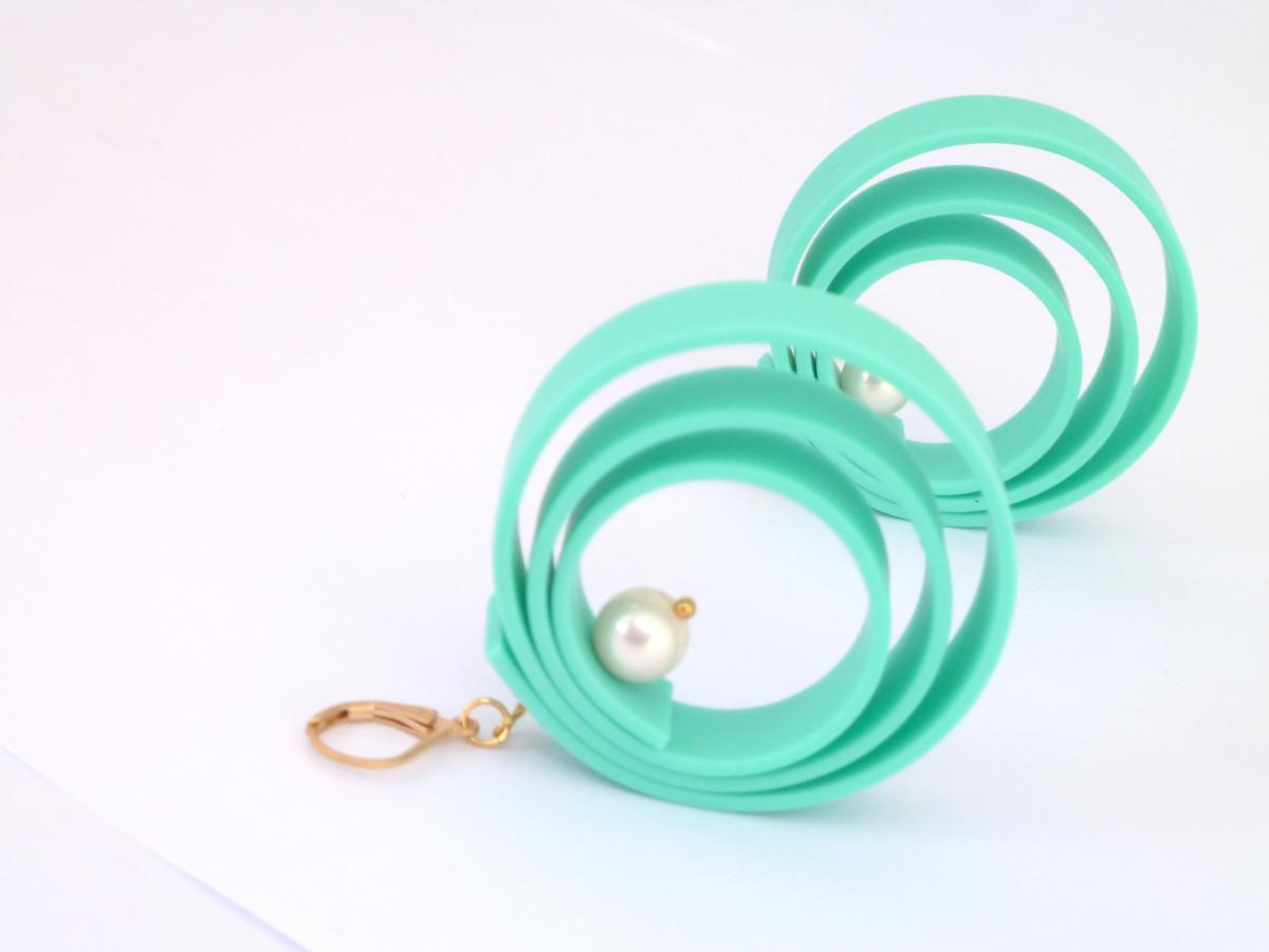 Mint Rubber Earrings, Mint Earrings ,rubber Dangle Earrings , Circular Swirl Earrings